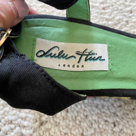 Lulu Hun black platform wedges w/green & pink cactus embroidery, womens size 6.5 - Picture 4 of 7